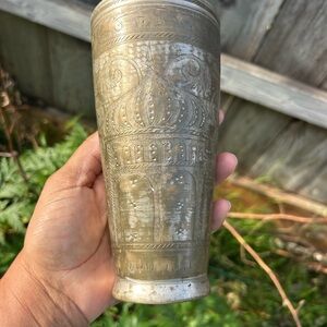 Vintage, Hand-engraved Brass And Silver Lassi Cup Northern India